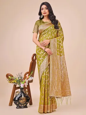 Olive Green Linen Cotton Saree
