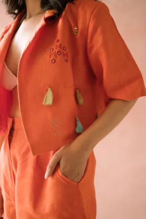 Orange Linen Shorts