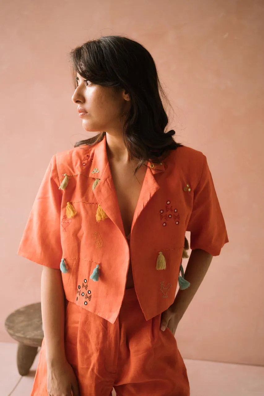 Orange Linen Shorts