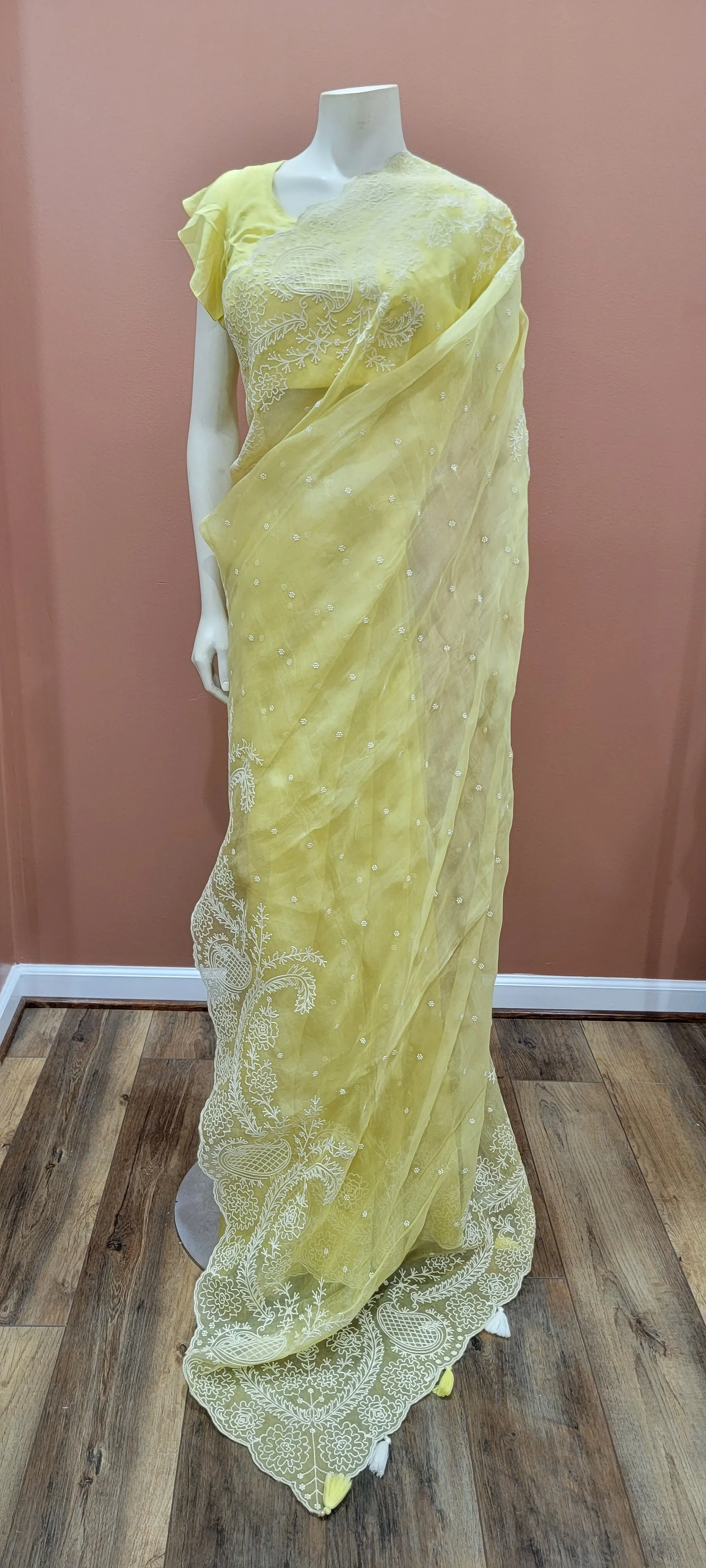 Organza Saree w/ Blouse in Yellow