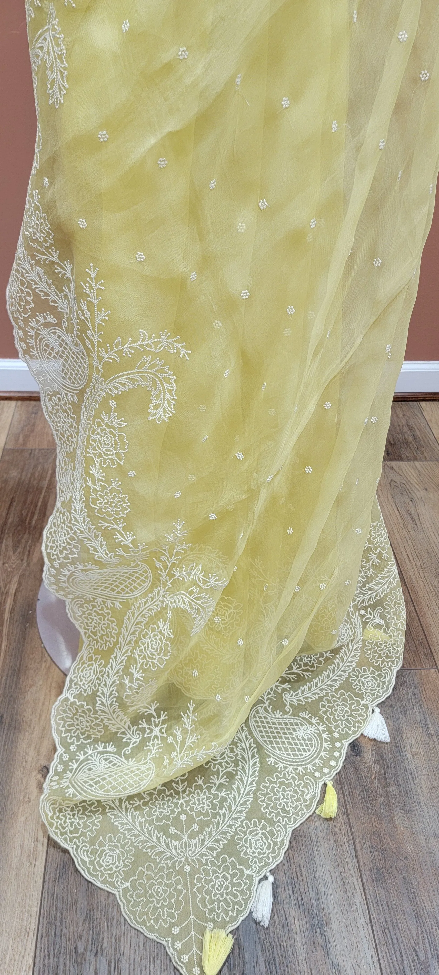 Organza Saree w/ Blouse in Yellow