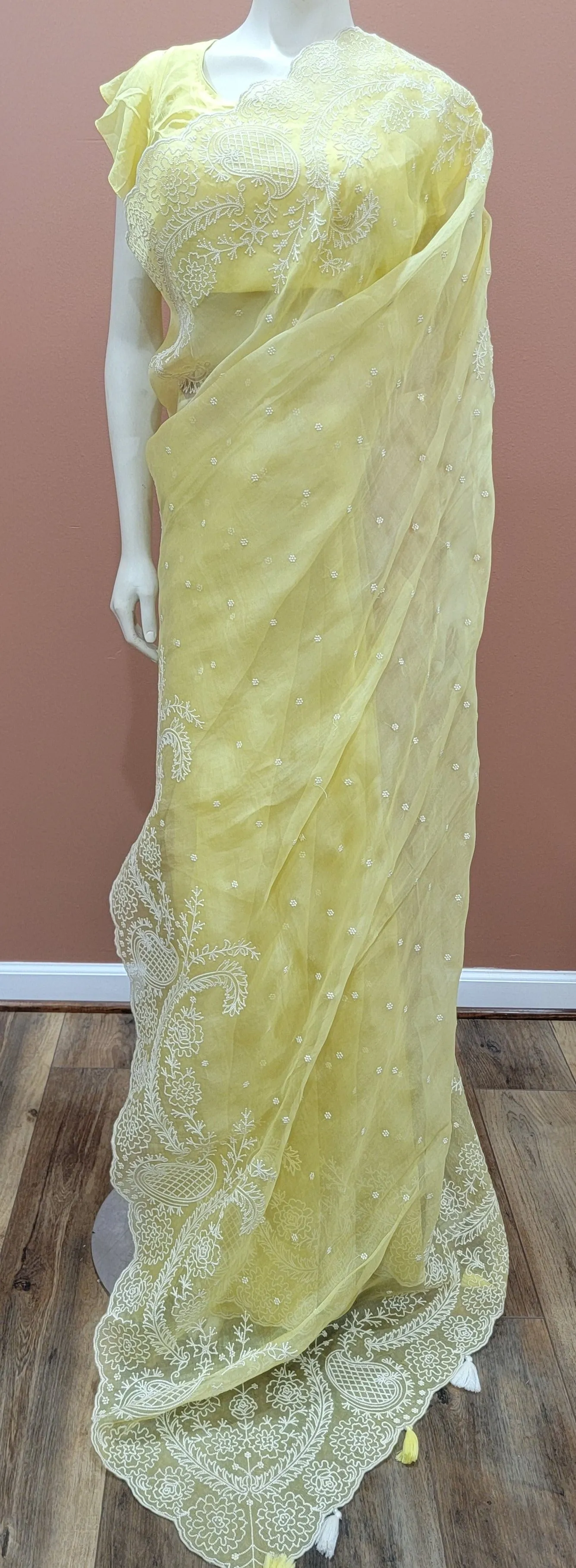 Organza Saree w/ Blouse in Yellow
