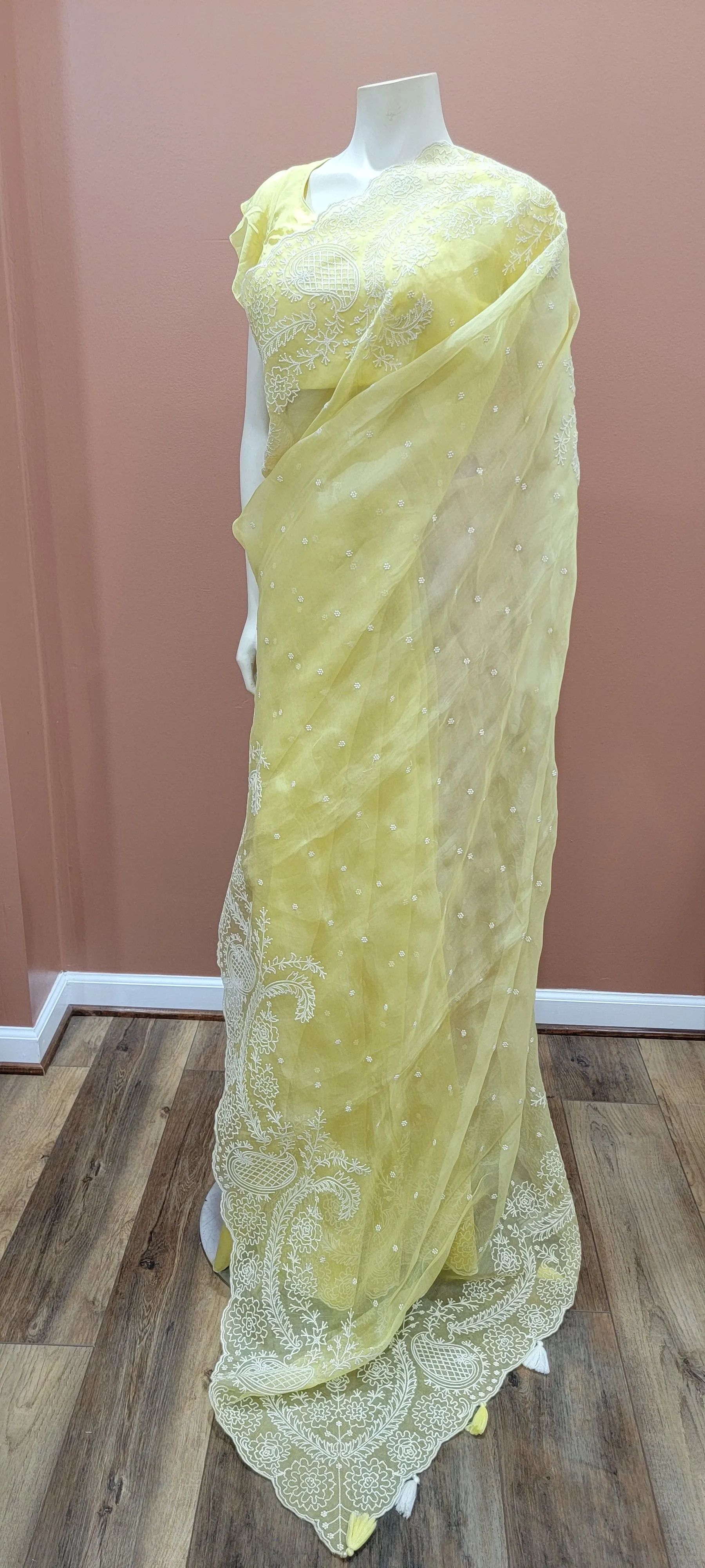 Organza Saree w/ Blouse in Yellow
