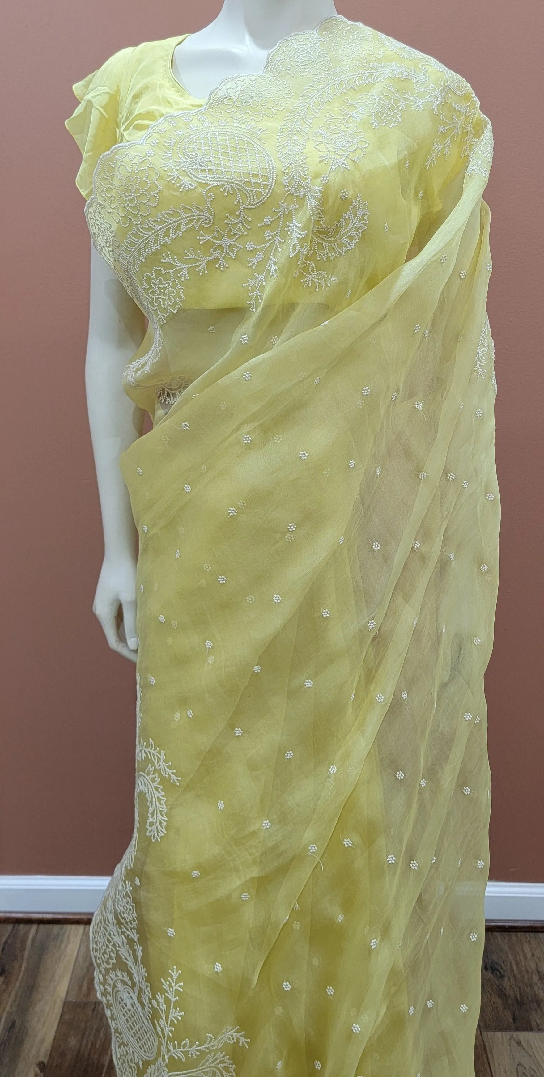 Organza Saree w/ Blouse in Yellow