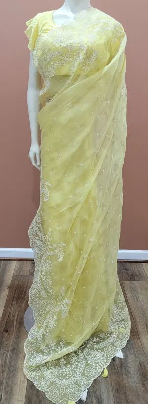 Organza Saree w/ Blouse in Yellow