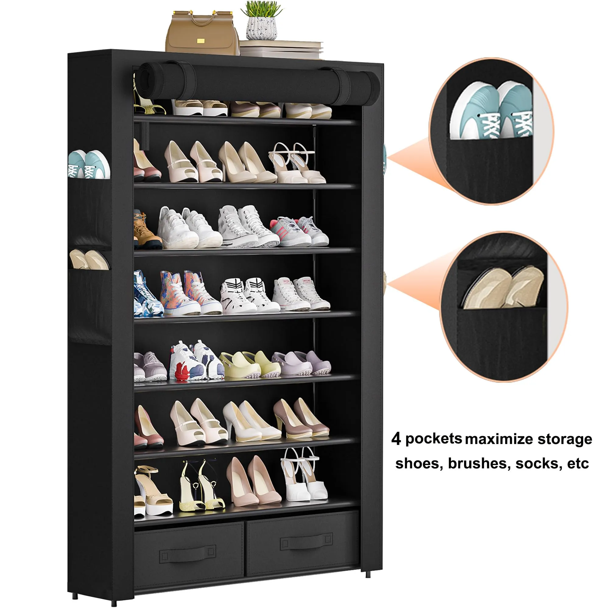 OYREL Tall Shoe Rack Dustproof Cabinet Large Capacity 8 Tier Shoe Organizer,32-40 Pairs of Shoes