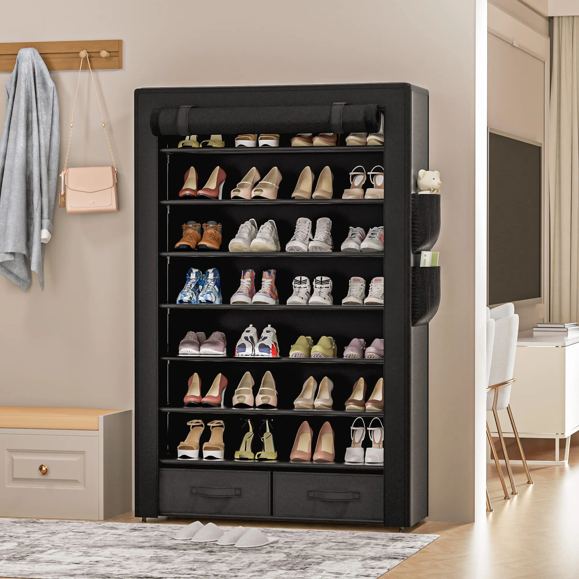 OYREL Tall Shoe Rack Dustproof Cabinet Large Capacity 8 Tier Shoe Organizer,32-40 Pairs of Shoes