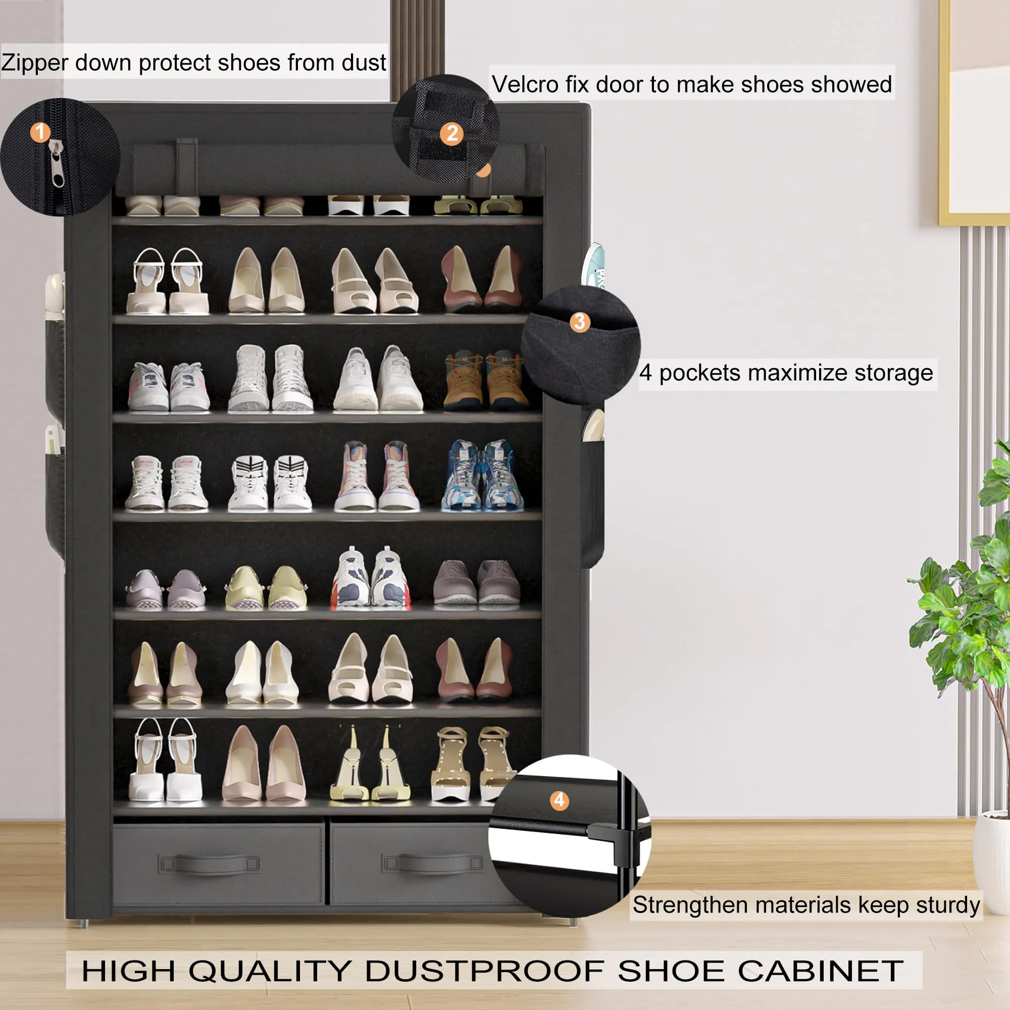 OYREL Tall Shoe Rack Dustproof Cabinet Large Capacity 8 Tier Shoe Organizer,32-40 Pairs of Shoes