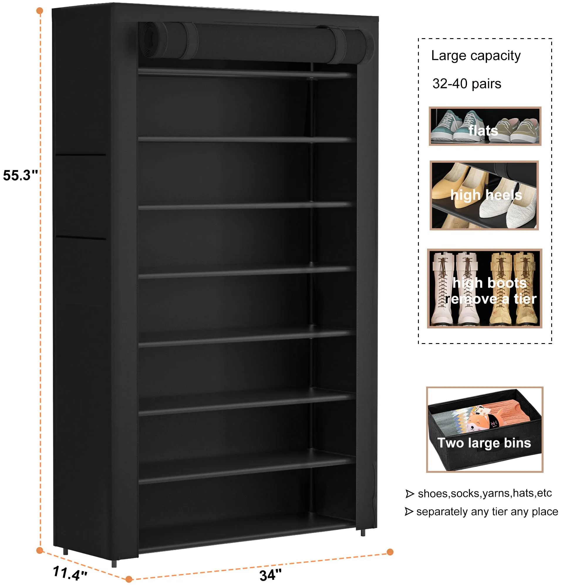 OYREL Tall Shoe Rack Dustproof Cabinet Large Capacity 8 Tier Shoe Organizer,32-40 Pairs of Shoes