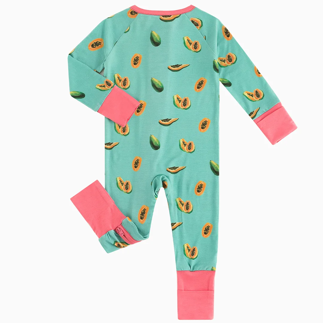 Papaya Green Pattern Bamboo Zippy Pajama Romper