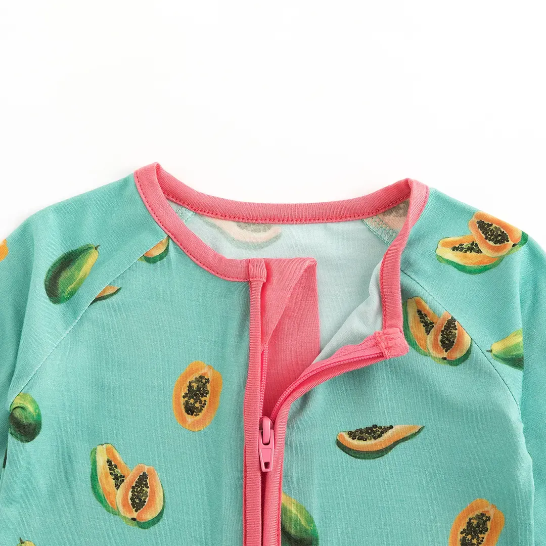 Papaya Green Pattern Bamboo Zippy Pajama Romper