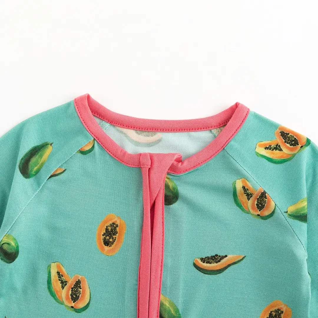 Papaya Green Pattern Bamboo Zippy Pajama Romper