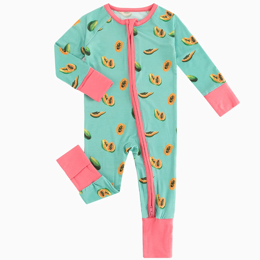 Papaya Green Pattern Bamboo Zippy Pajama Romper