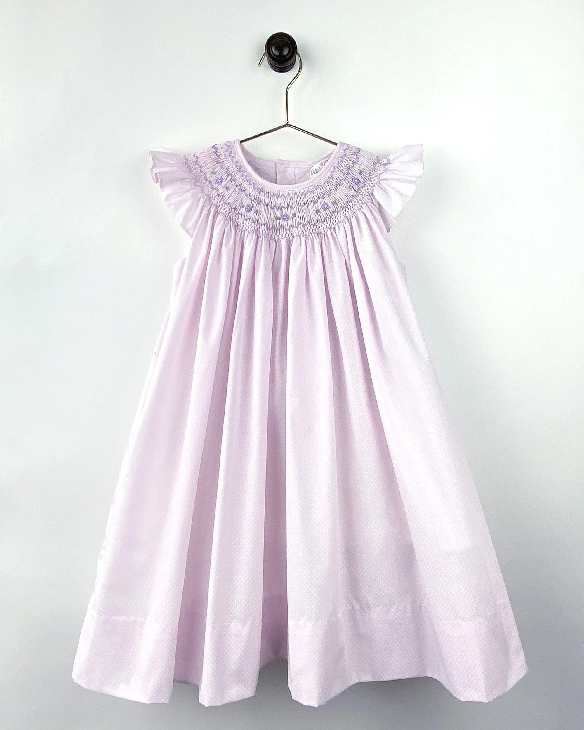 Petit Ami Pink & Lavender Swiss Dot Smocked Bishop 2pc Dress 12 18 24 Months Baby Girls