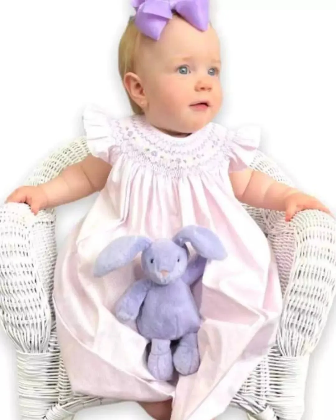 Petit Ami Pink & Lavender Swiss Dot Smocked Bishop 2pc Dress 12 18 24 Months Baby Girls