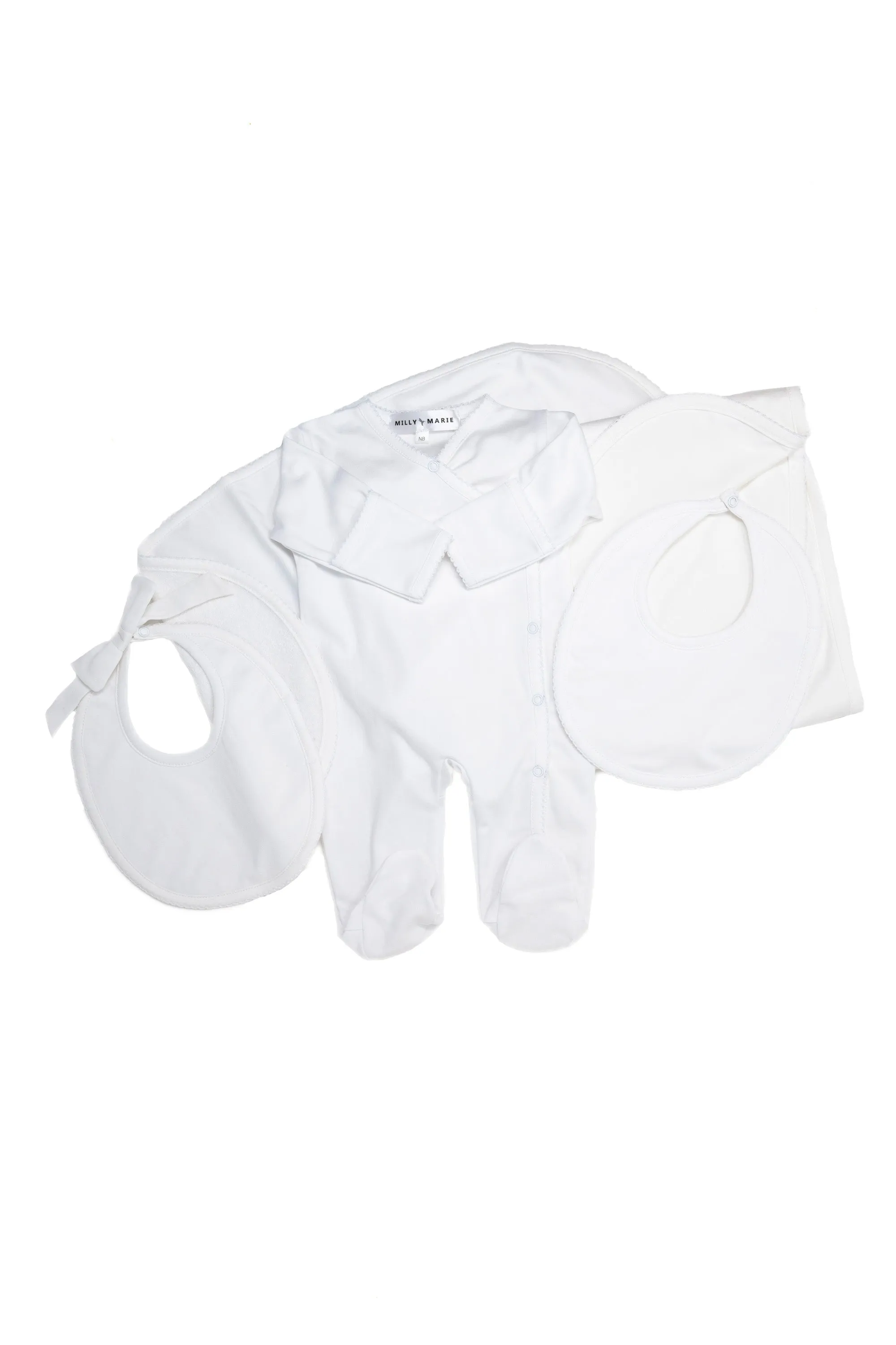 Pima Cotton Picot Trim Baby Blanket | White