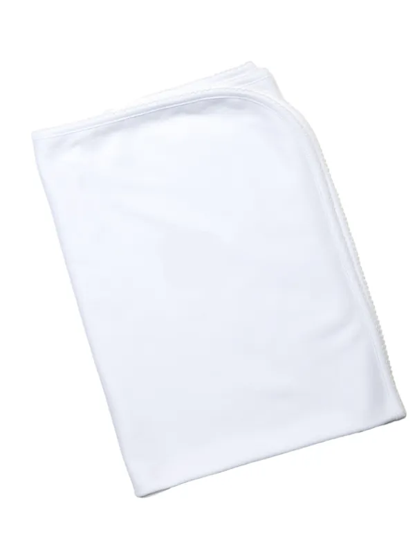 Pima Cotton Picot Trim Baby Blanket | White