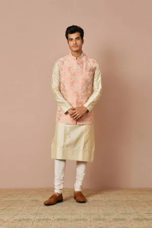 PINK RAWSILK ASTER FLORAL EMBROIDERED KURTA SET