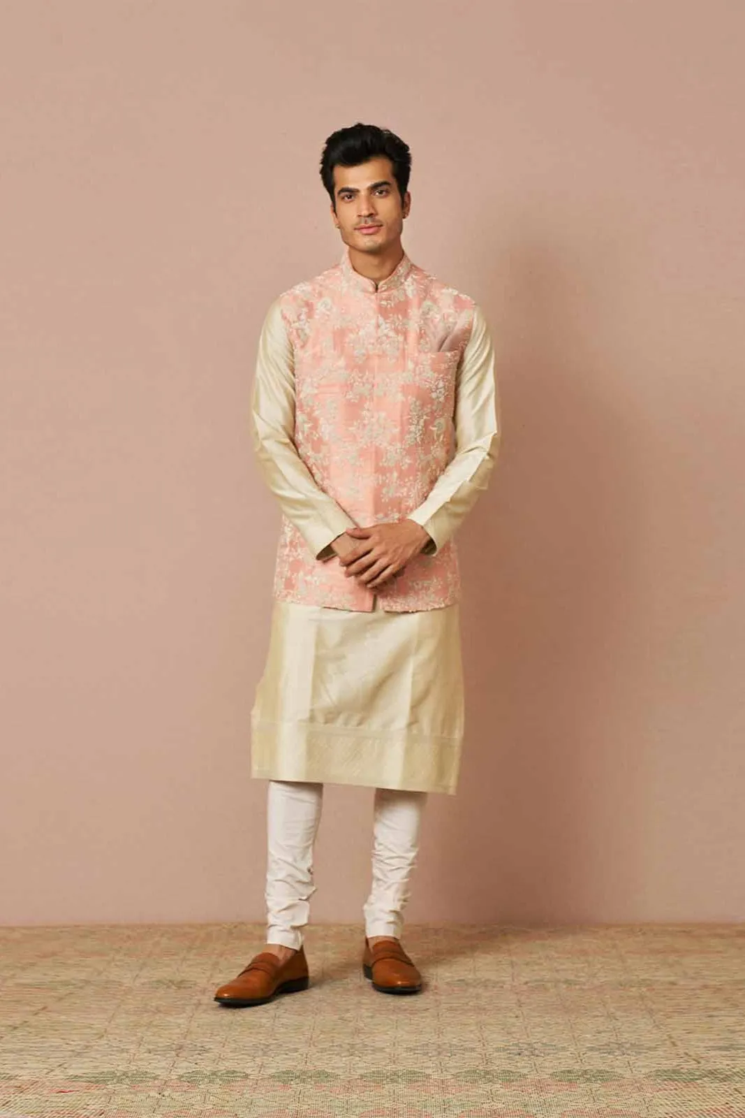 PINK RAWSILK ASTER FLORAL EMBROIDERED KURTA SET