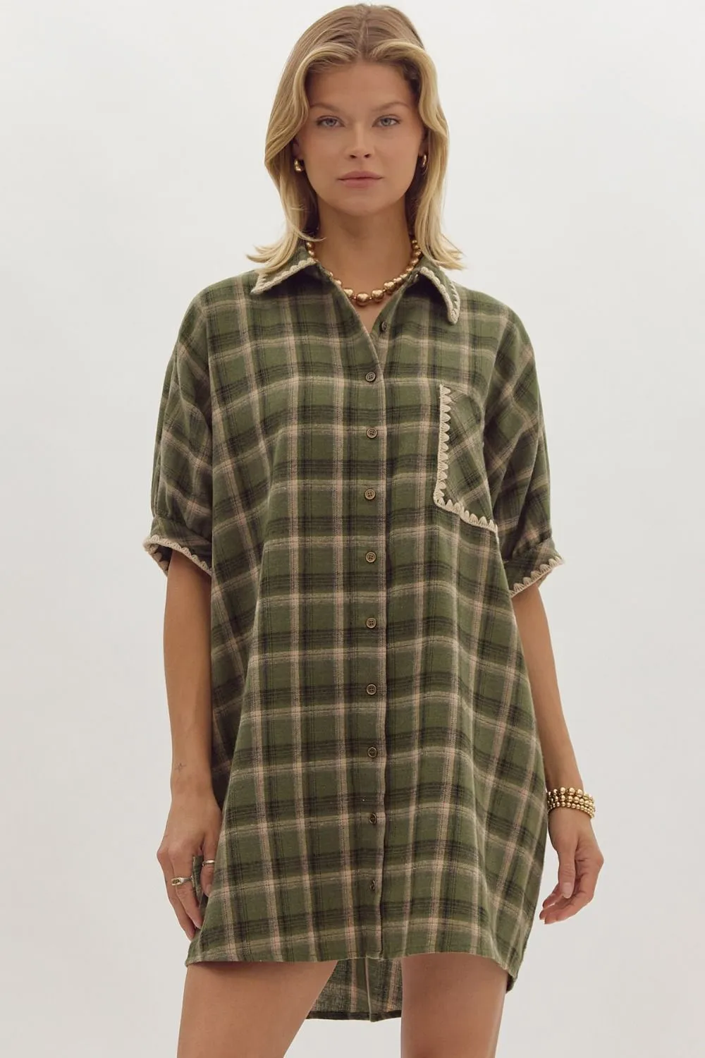 Plaid Short Sleeve Mini Dress {Olive}