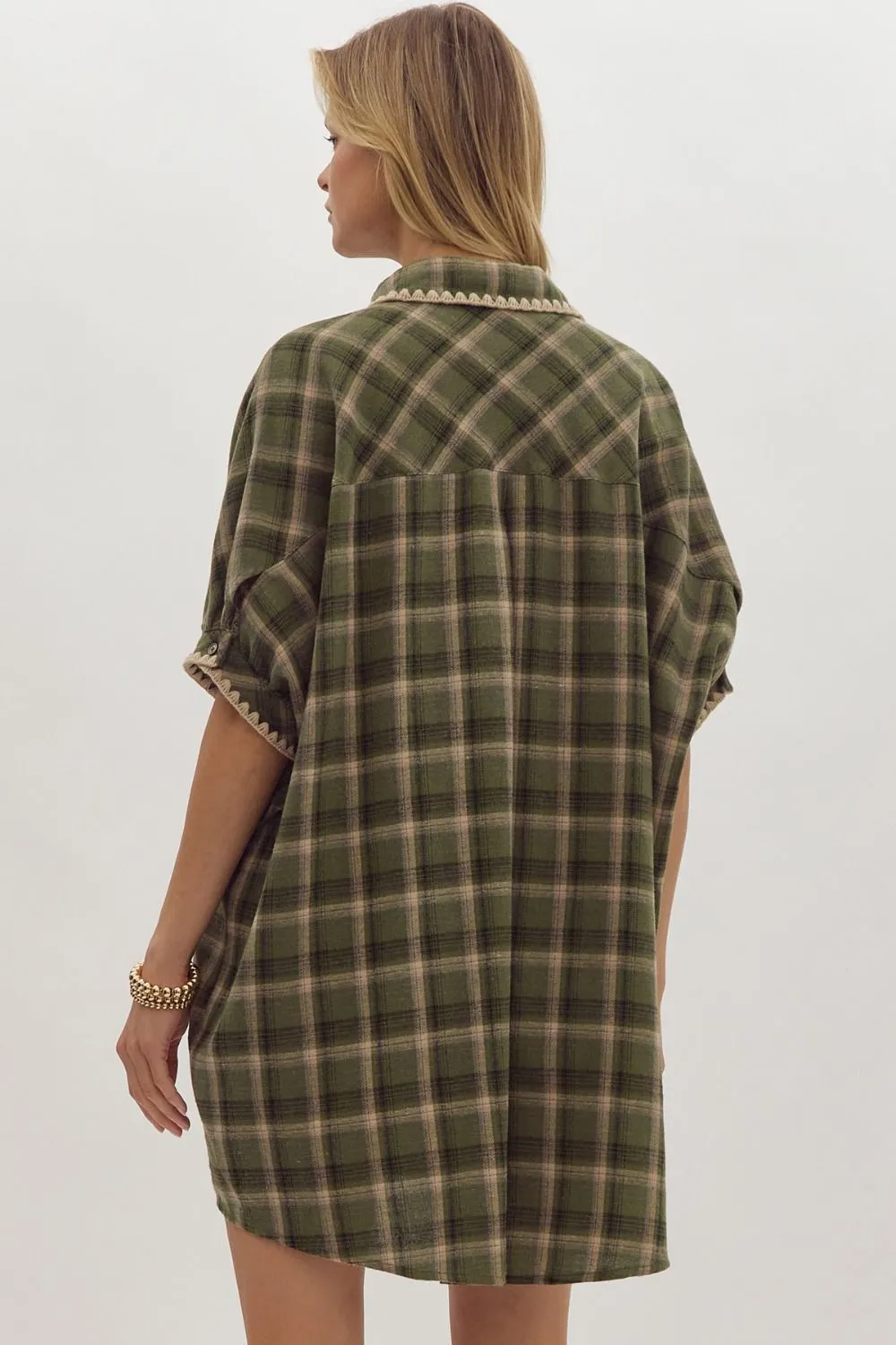 Plaid Short Sleeve Mini Dress {Olive}