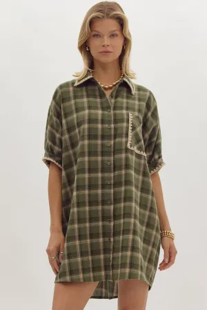 Plaid Short Sleeve Mini Dress {Olive}