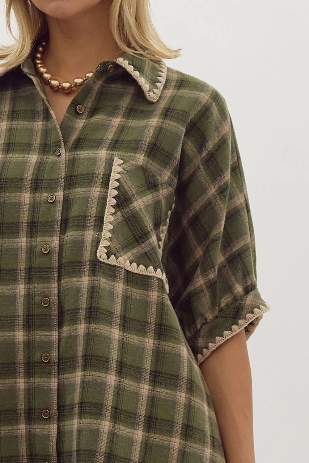 Plaid Short Sleeve Mini Dress {Olive}