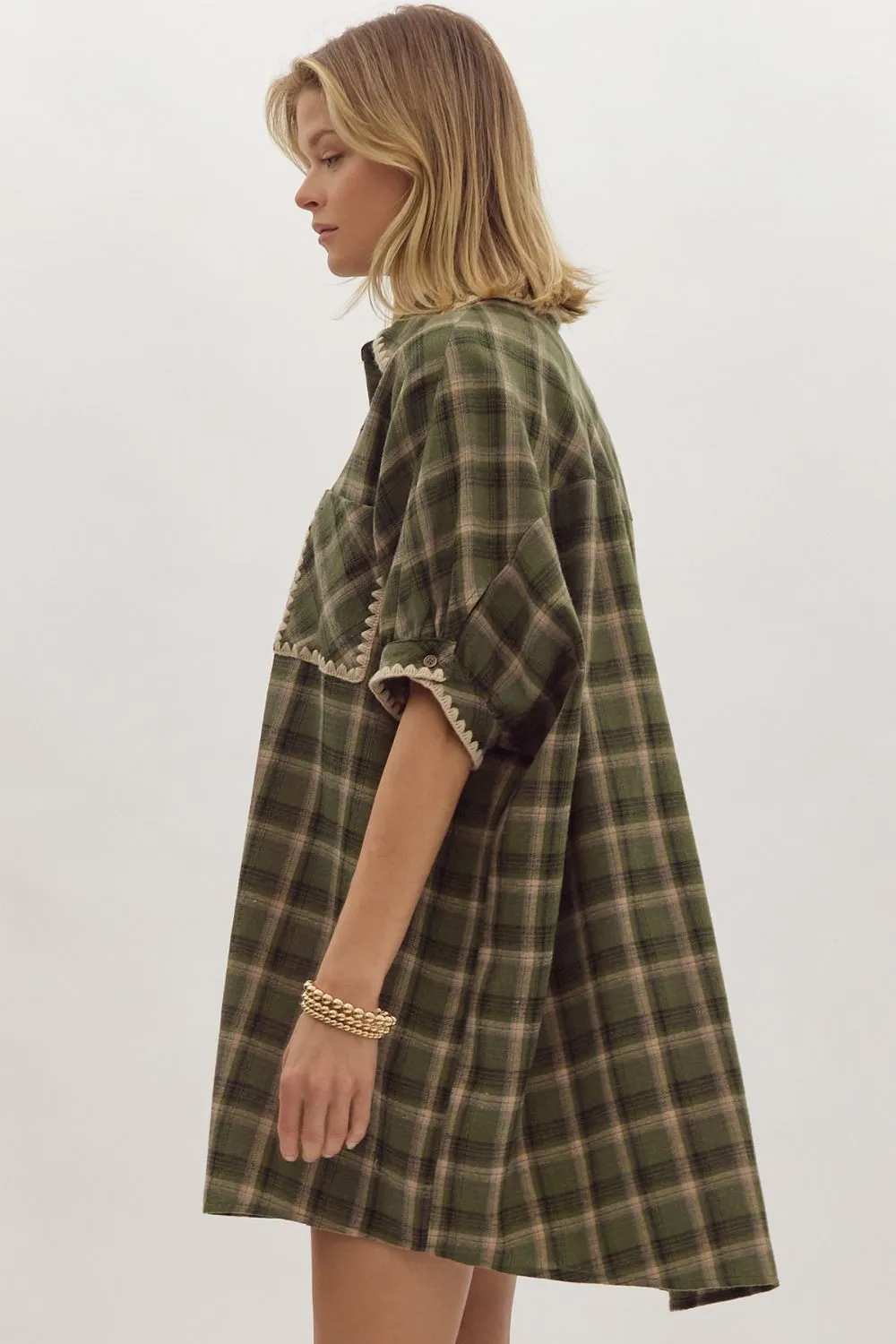 Plaid Short Sleeve Mini Dress {Olive}