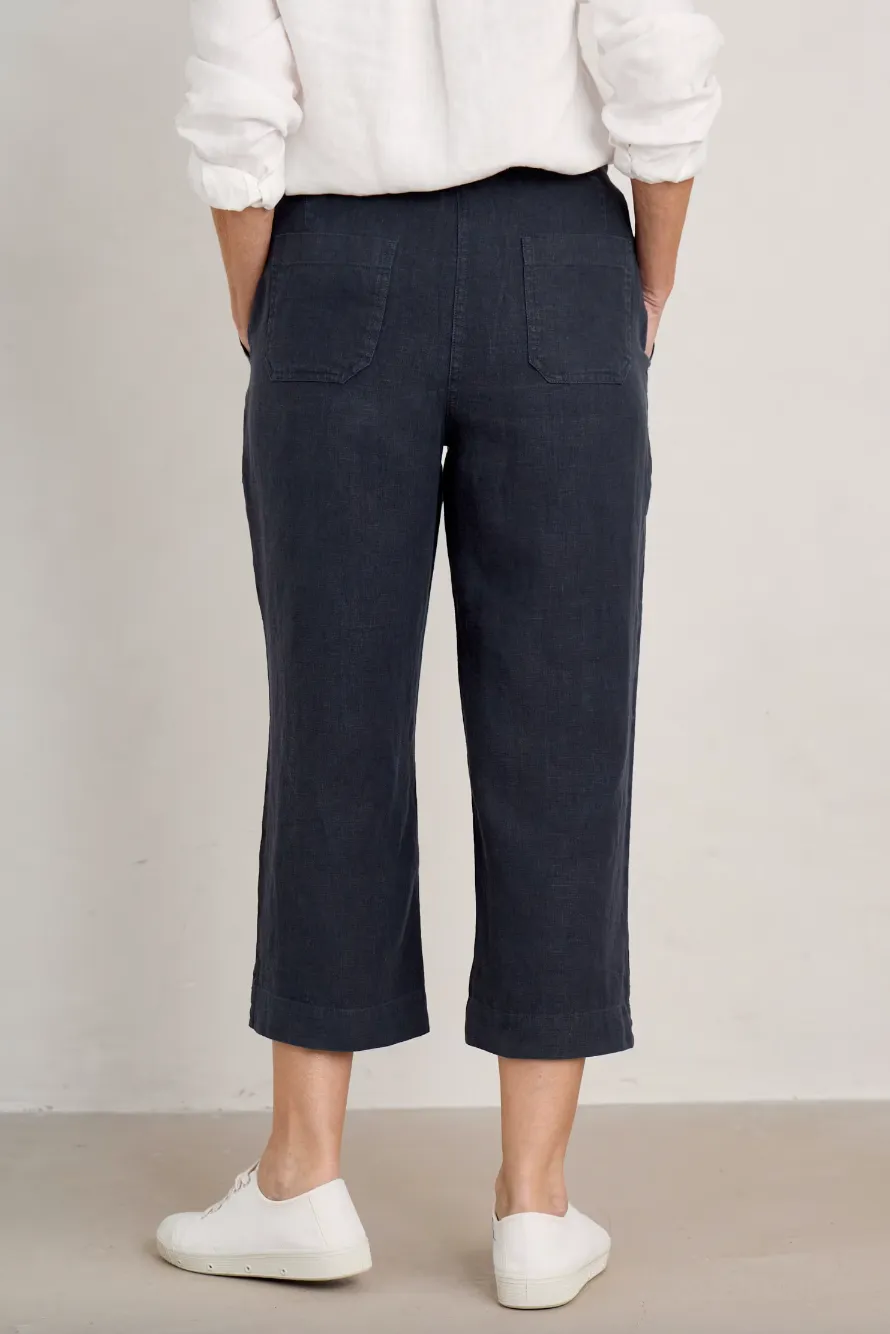 Poleacre Cropped Linen Trousers - Maritime