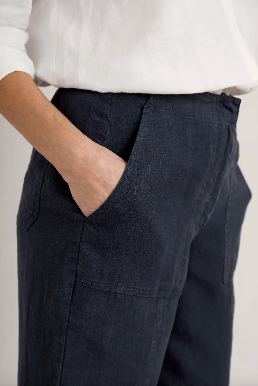 Poleacre Cropped Linen Trousers - Maritime