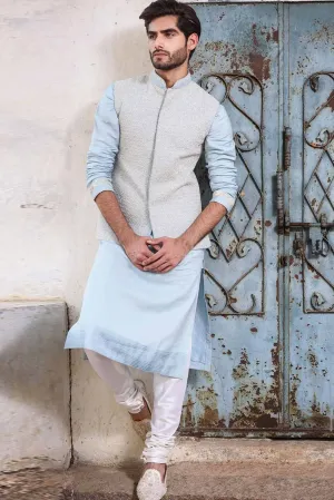 POWDER BLUE RAWSILK BANDI SET