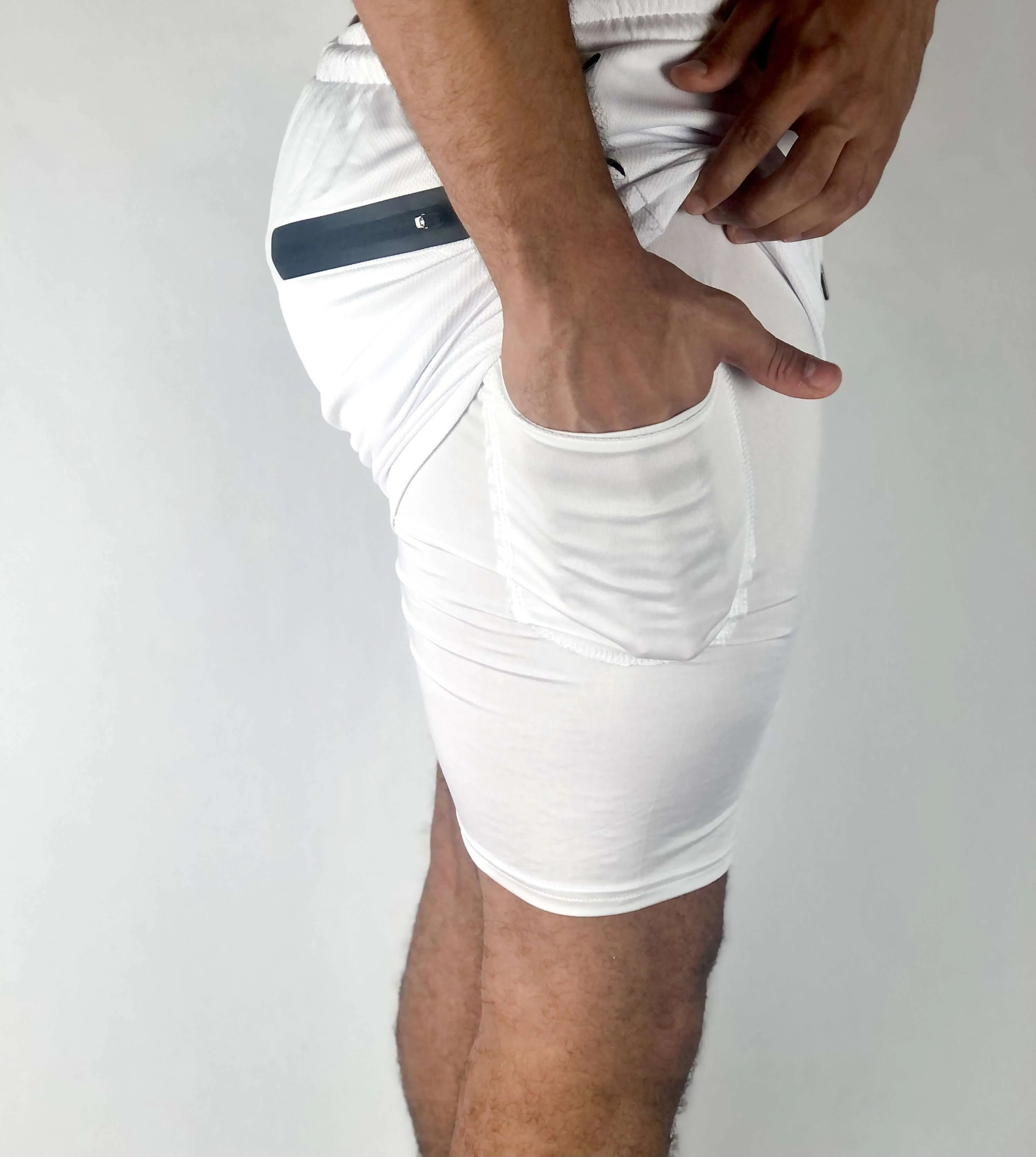 Premium Shorts w/ Compression - White