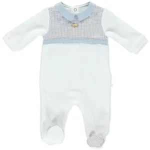 PURETÉ - Check Collar Velour Babygrow - White