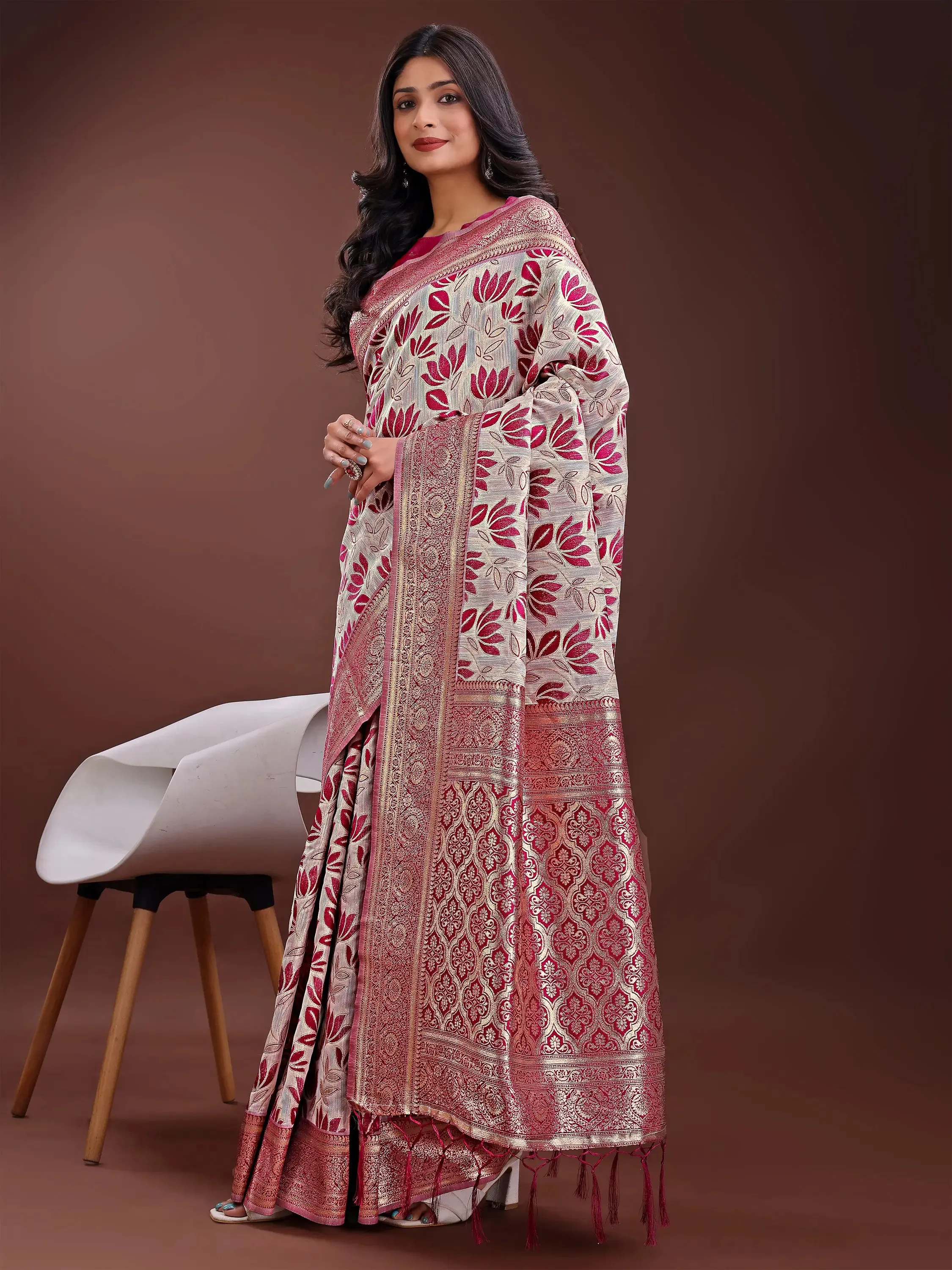 Purple Linen Cotton Saree