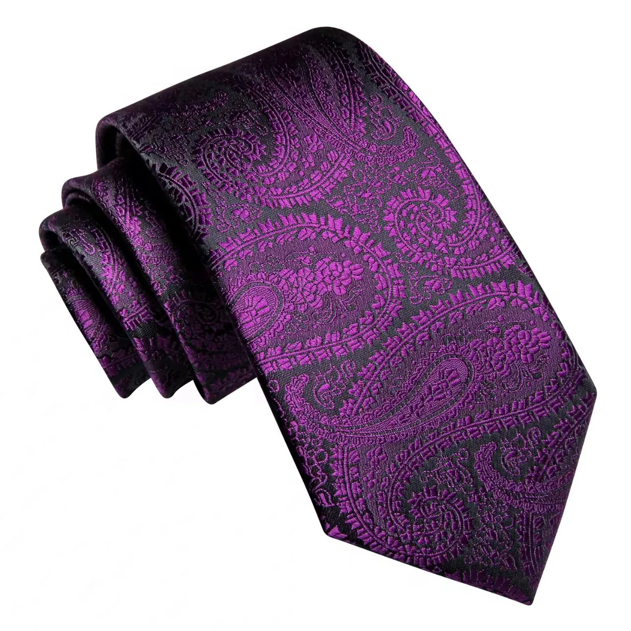 Purple Violet Black Paisley Necktie Set