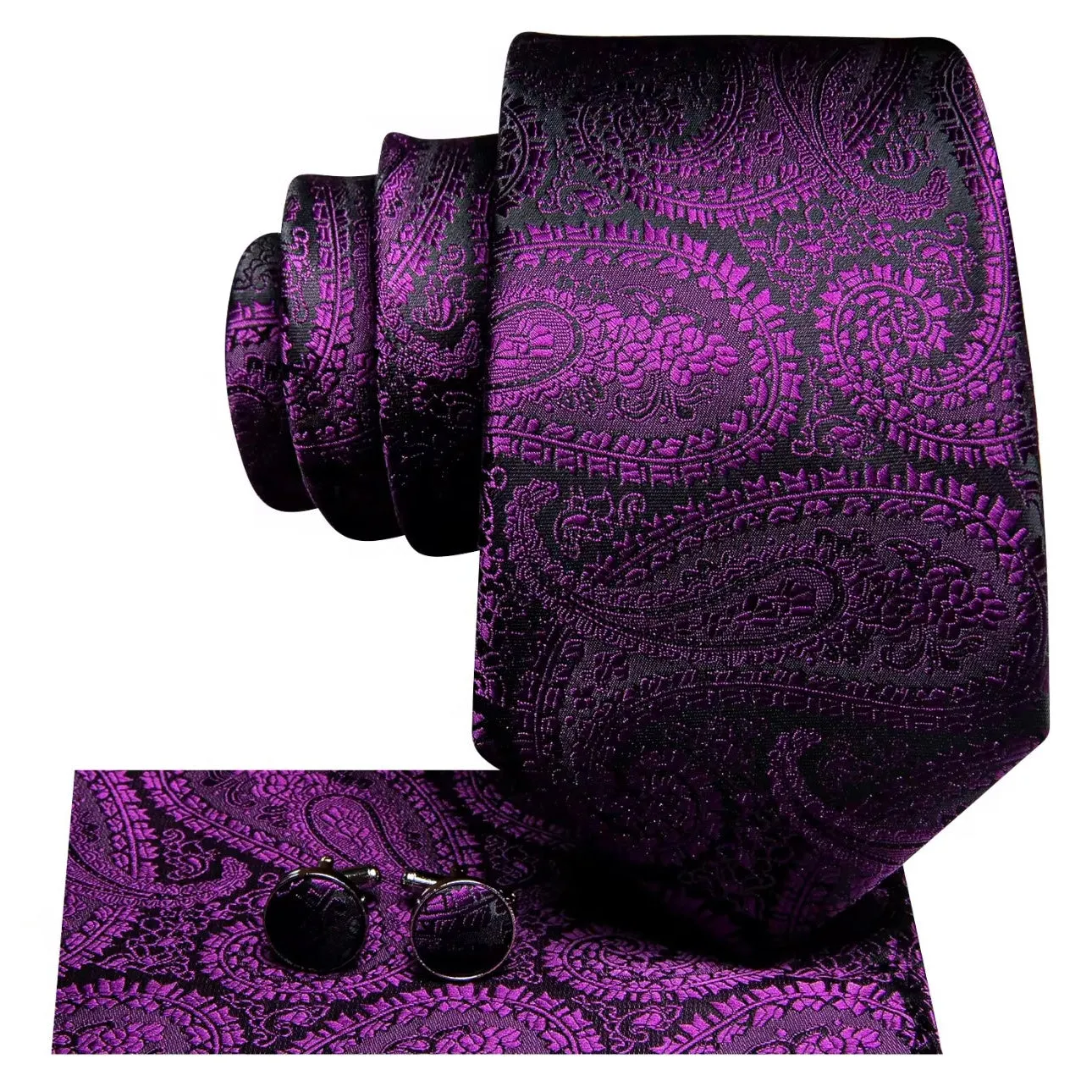 Purple Violet Black Paisley Necktie Set