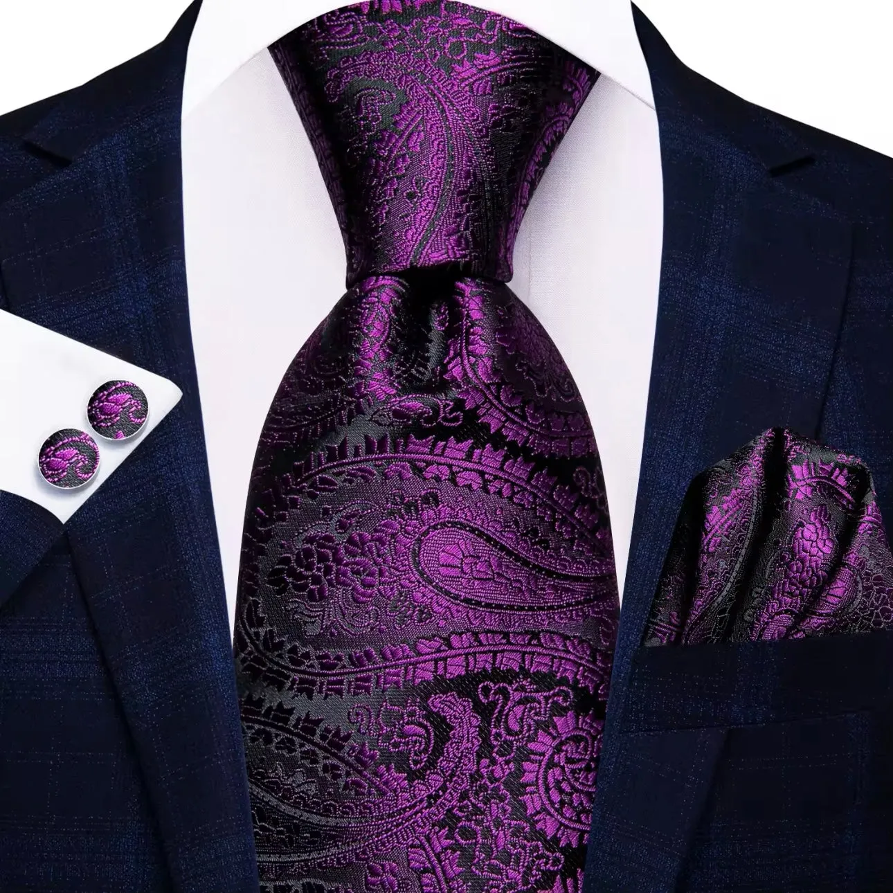 Purple Violet Black Paisley Necktie Set