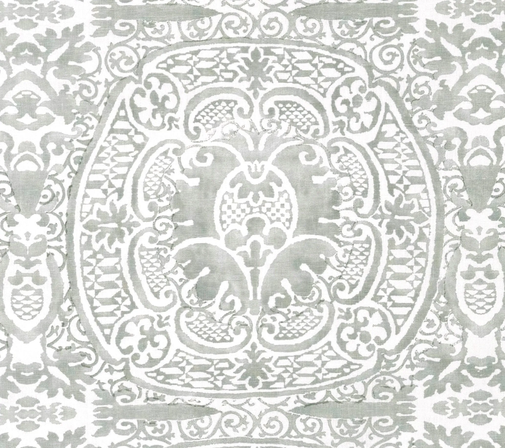 Quadrille Fabric: Veneto - Custom Light French Green on Tinted Belgian Linen / Cotton