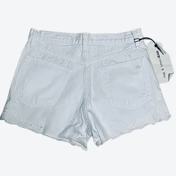 RAG &amp; BONE Justine embroidered hi rise white stretch denim cut off shorts 25 NWT