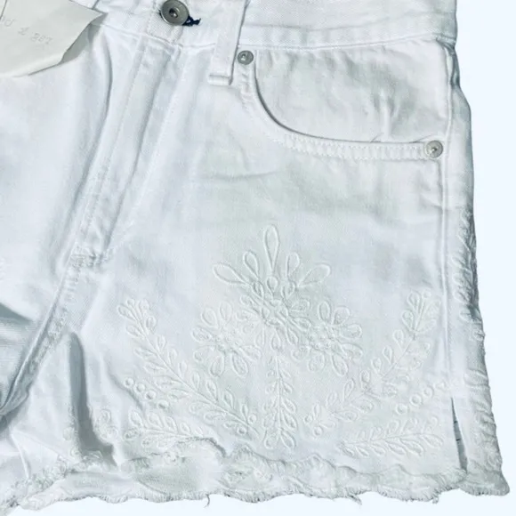 RAG &amp; BONE Justine embroidered hi rise white stretch denim cut off shorts 25 NWT