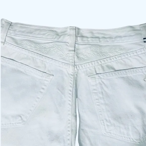 RAG &amp; BONE Justine embroidered hi rise white stretch denim cut off shorts 25 NWT