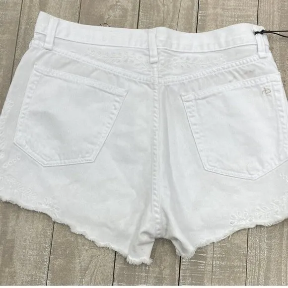 RAG &amp; BONE Justine embroidered hi rise white stretch denim cut off shorts 25 NWT