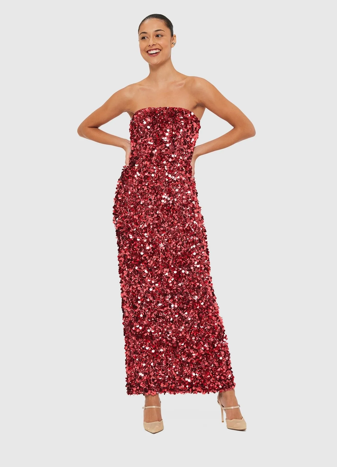 RAYNA SEQUIN BUSTIER MAXI DRESS