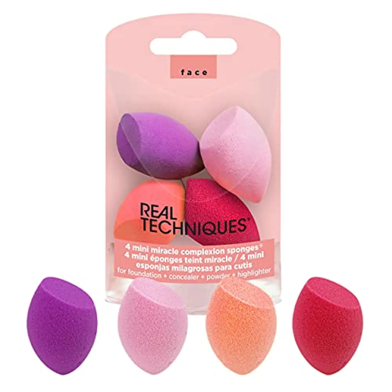 Real Techniques Mini Miracle Complexion Sponge Makeup Blender, Beauty Sponge For Touch Ups, Professional Makeup Tool, Cruelty Free, Latex Free, Perfect For Travel or On The Go, 4 Count