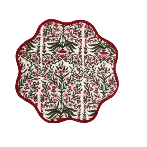 Red Floral Scalloped Cotton Round Placemats
