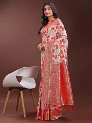Red Linen Cotton Saree