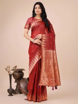 Red Linen Cotton Saree