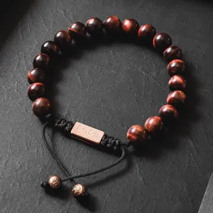 Red Tiger Eye Bead Bracelet - RoseGold