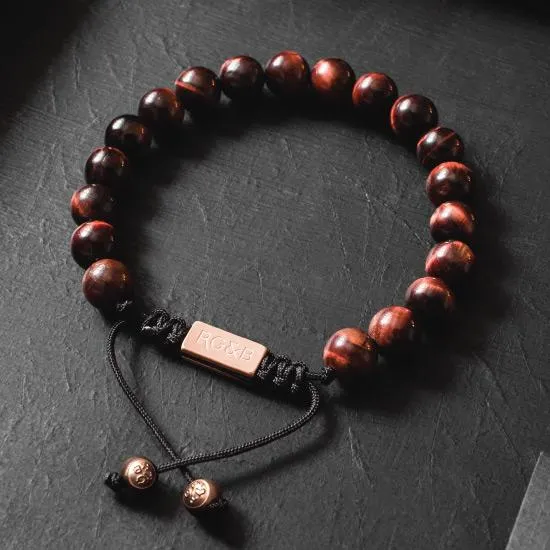 Red Tiger Eye Bead Bracelet - RoseGold
