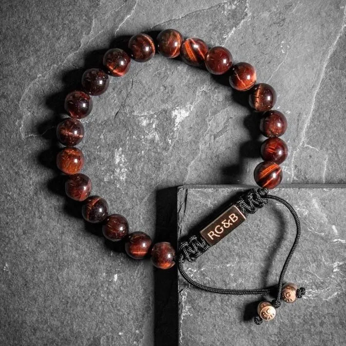 Red Tiger Eye Bead Bracelet - RoseGold